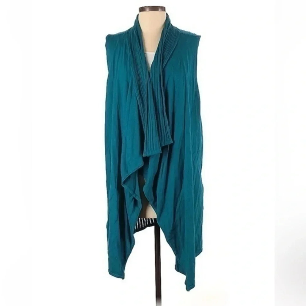 White House Black Market Aqua Teal Chic Open Front Waterfall Cardigan Size M